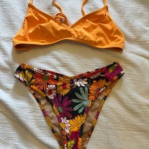 Montce Multicolor Floral Bikini Bottoms with JCREW Orange Bikini Top
